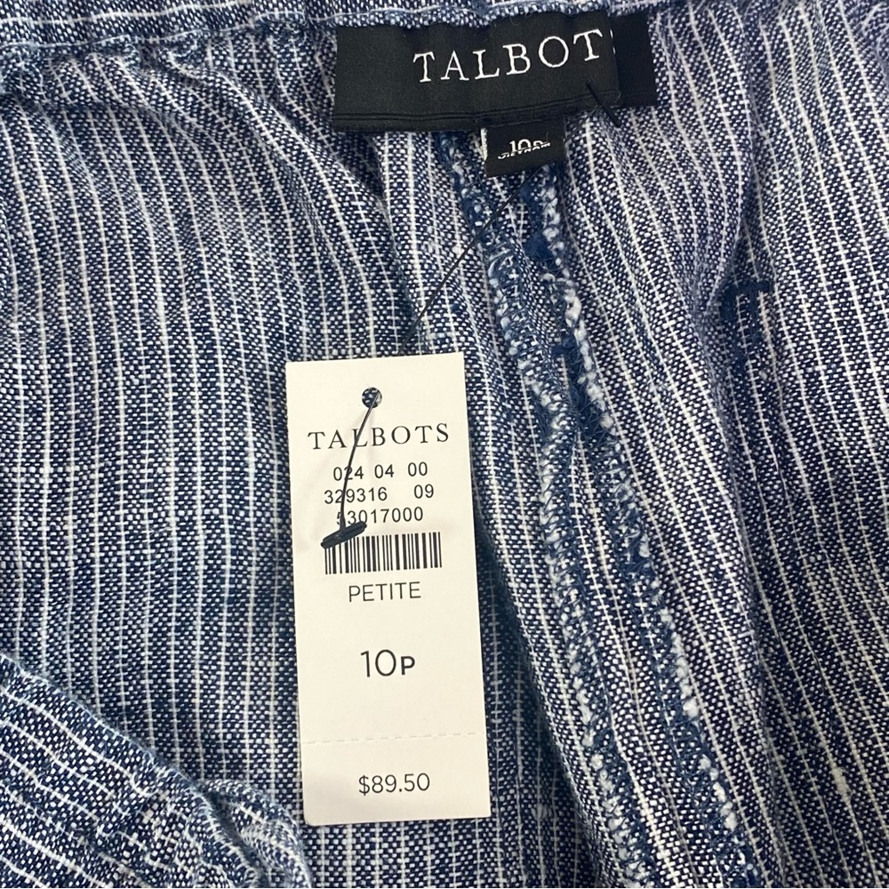 NWT Talbot's Women's Washed Linen Wide Leg Pants Striped Blue White Size 10P - Picture 7 of 10